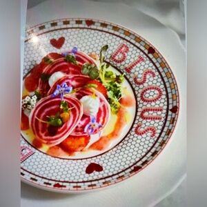 ❤️- ANTHROPOLOGIE BISTRO TILE 24K GOLD STONEWARE DESSERT BISOUS PLATE ANTHRO NEW